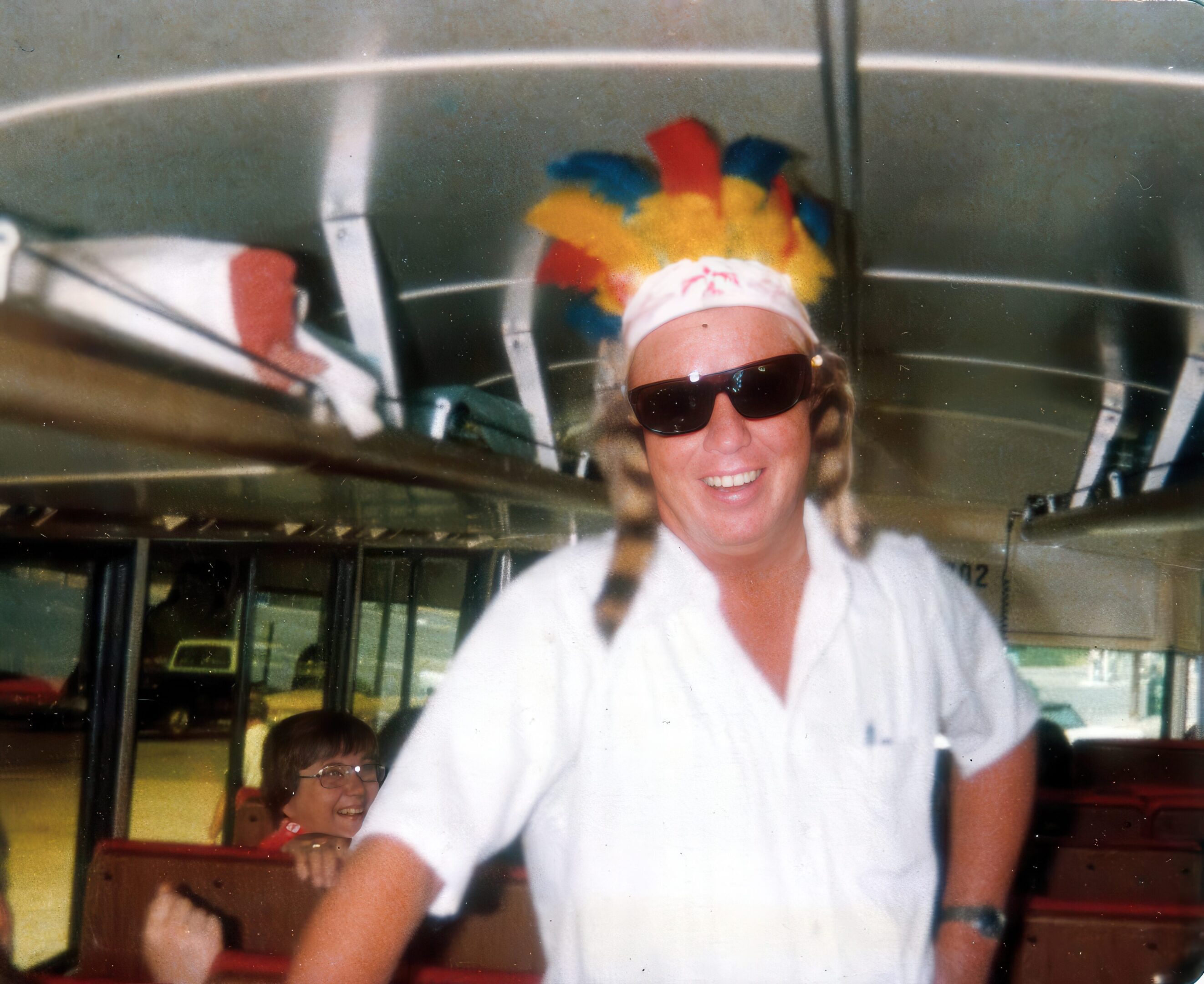 Carl dressed as Chief Lone Eagle on the bus trip to Lily Dale, July 1978.