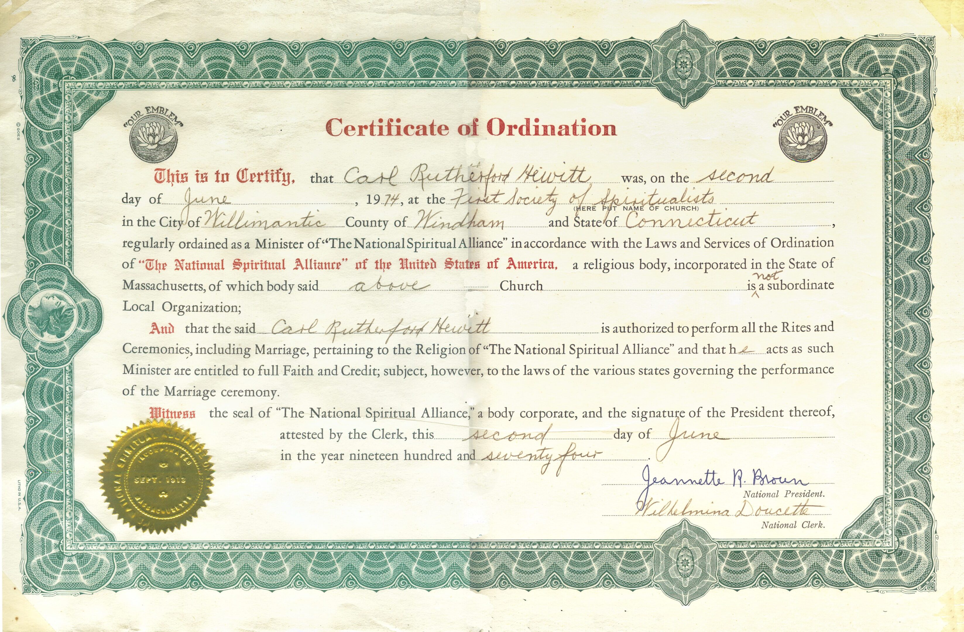 Carl's Ordination Certificate-D