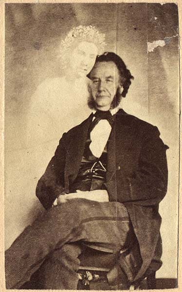 Moses A. Dow with the "ghost" of his assistant