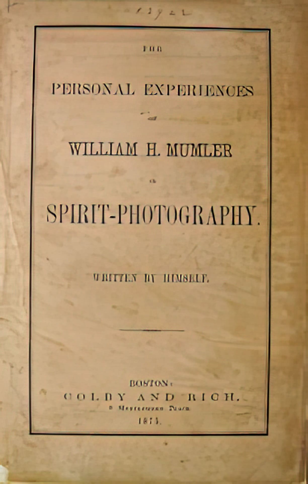 Mumler's memoir about being a Spirit Photographer