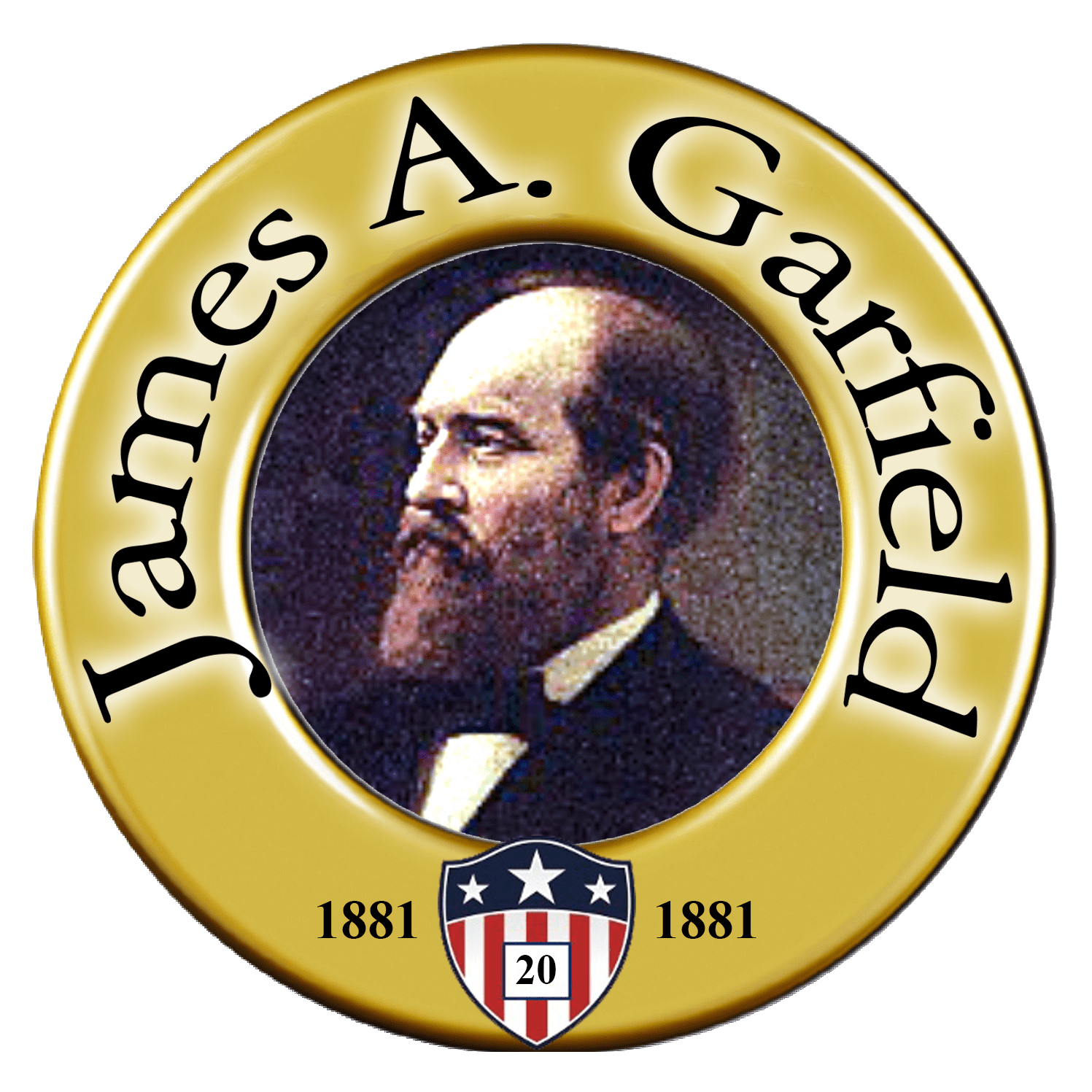 James A. Garfield portrait with name and dates.