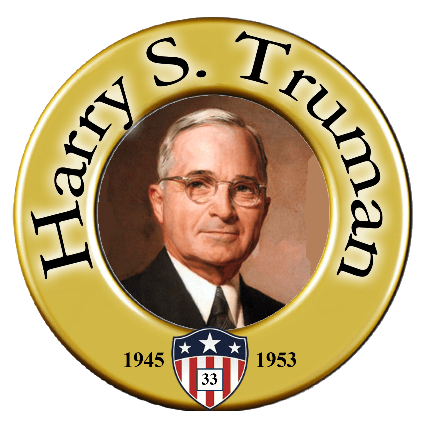 Portrait of Harry S. Truman, presidential emblem.