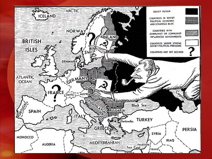 Cold War political cartoon of Europe map.