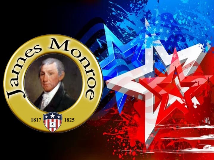 James Monroe portrait with patriotic star background.