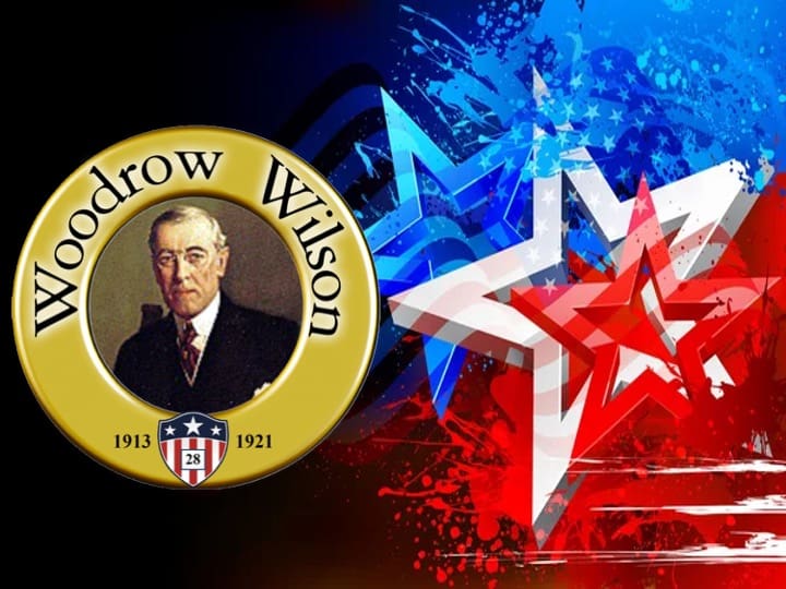 Woodrow Wilson portrait with patriotic star design.