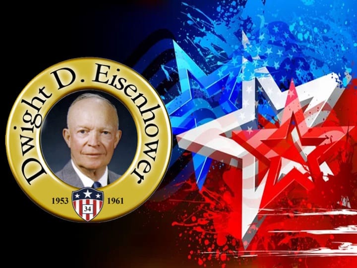 Eisenhower portrait with abstract star background.