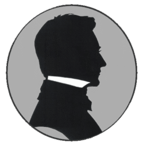 Silhouette of man in profile, grayscale background.
