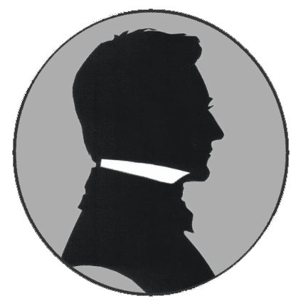 Silhouette of man in profile, grayscale background.