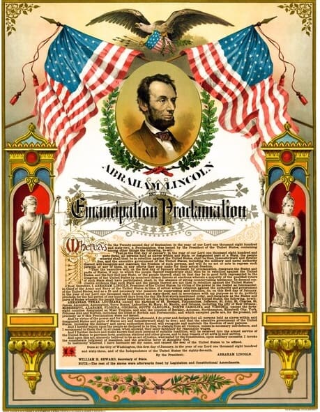 Emancipation Proclamation with Abraham Lincoln portrait.