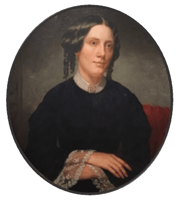 Portrait of a woman in a black dress.