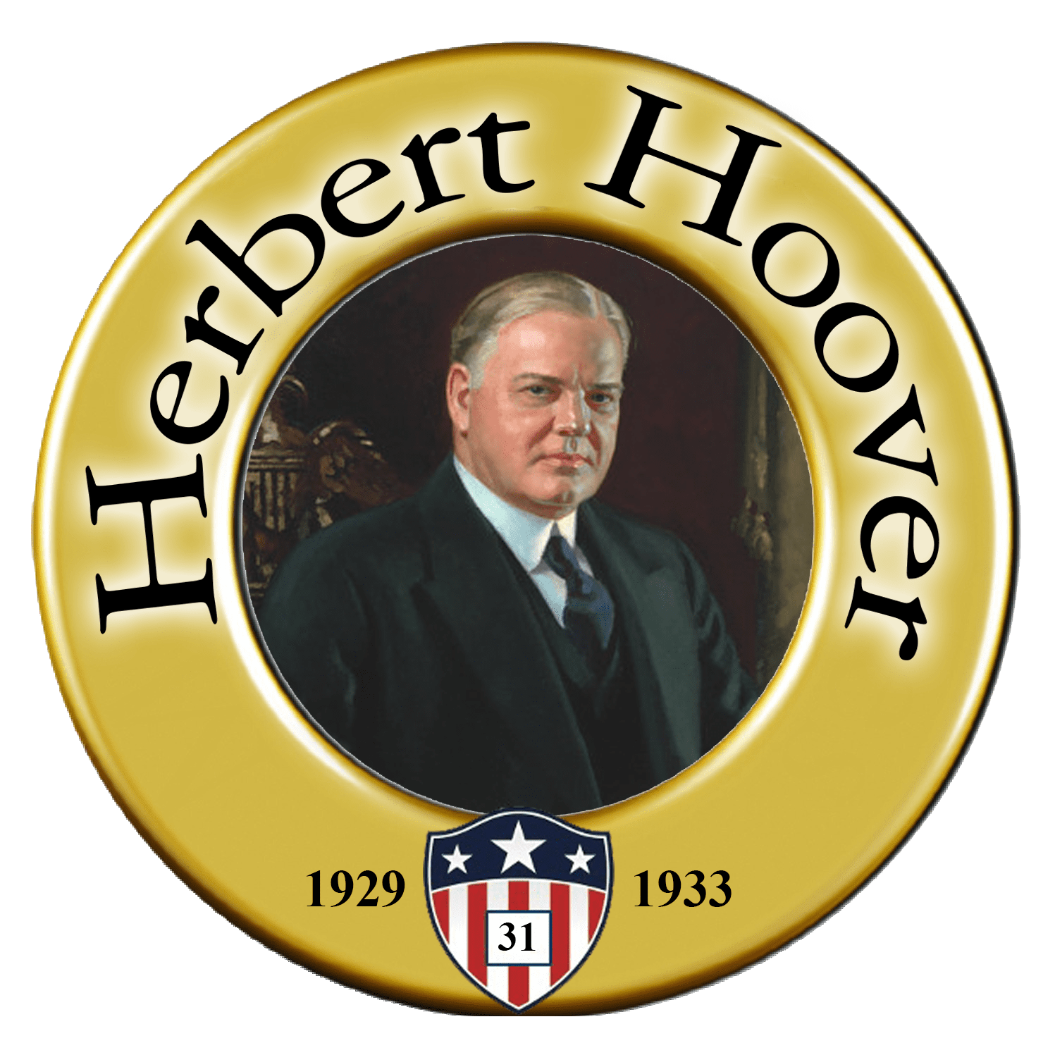 Herbert Hoover portrait with decorative frame.