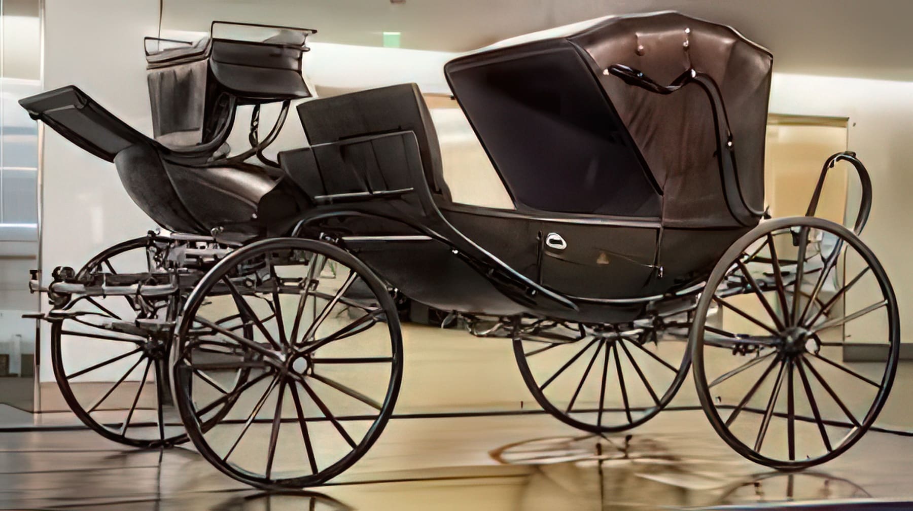 Vintage horse-drawn carriage on display.