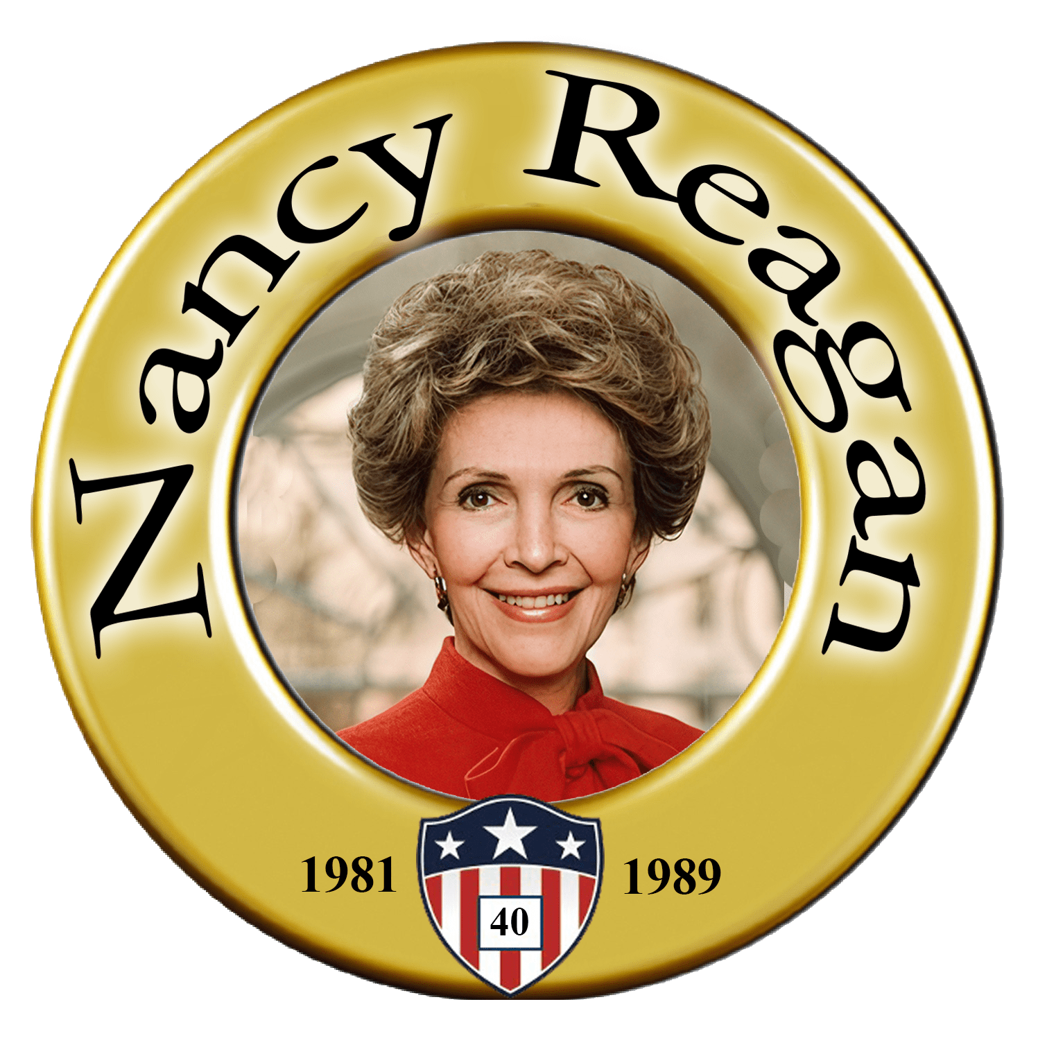 Portrait of Nancy Reagan commemorative badge.