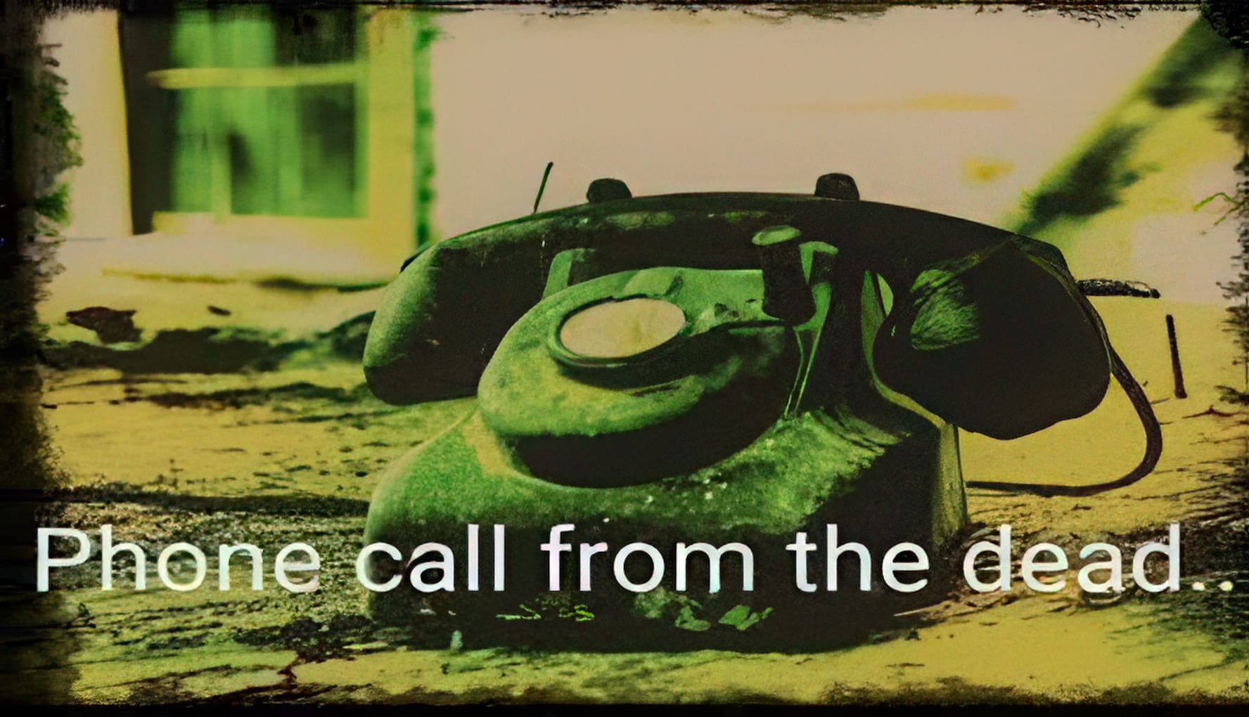 Old rotary phone with eerie green tint.