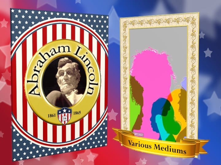 Abraham Lincoln poster with colorful silhouettes.
