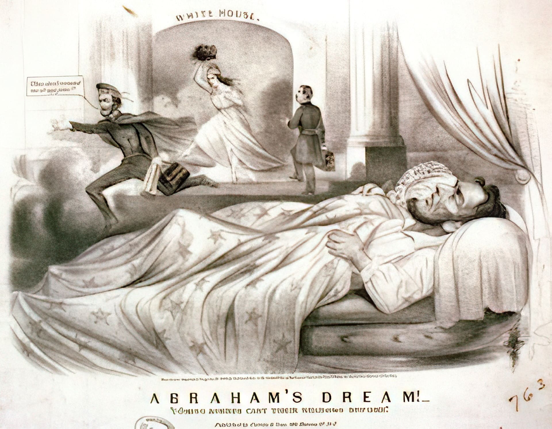 Abraham Lincoln dreaming, humorous political cartoon.